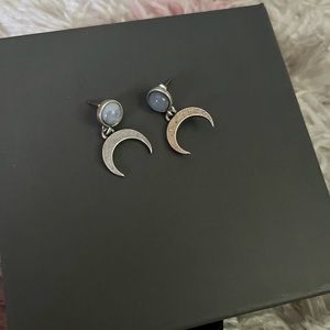 Blue Lace Agate Crescent Moon Earrings